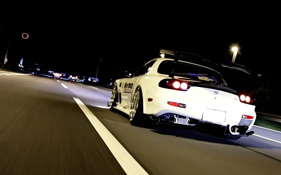 Mazda RX-7 FD3S 白 高速夜景